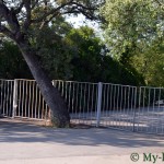 Весь парк по периметру огорожен высоким забором.